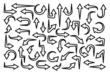 Black Line Arrows Set on White Background. Arrow, Cursor Outline Icon. Vector Pointers Collection. Back, Next Web Page Sign. 