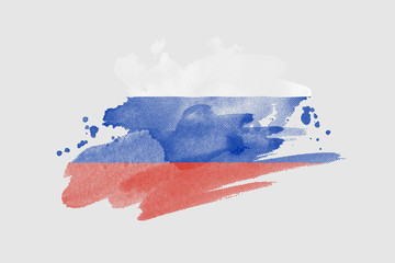 National flag of Russia. Stylized Russian flag with watercolor halftone effect on plain background