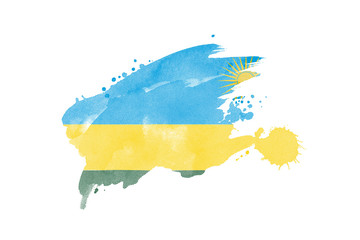National flag of Rwanda. Stylized Rwandan flag with watercolor halftone effect on plain background