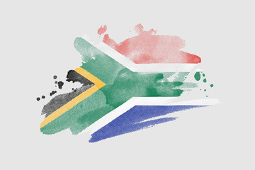 National flag of South Africa. Stylized South African flag with watercolor halftone effect on plain background