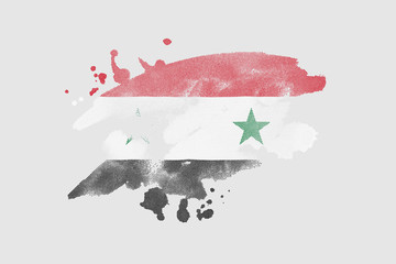 National flag of Syria. Stylized Syrian flag with watercolor halftone effect on plain background