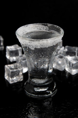 shot of tequila with salt and ice