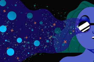 Virtual reality glasses, fantastic illustration. Girl in glasses.