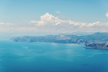 Fototapeta na wymiar Mountain coast in summer, aerial view