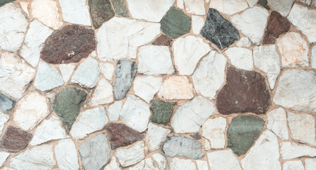 Color decorated stone floor texture, exterior outdoor granite fence wall surface design