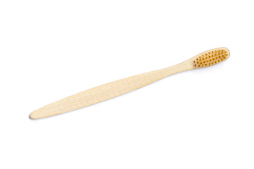 Bamboo toothbrushes on white background. Dental care
