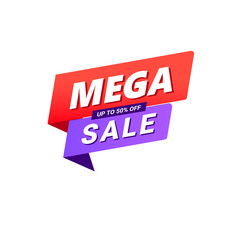 Mega sale banner design template with speed gradient shape isolated on white background.