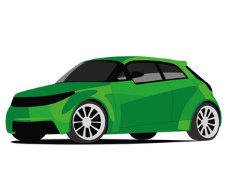 Hatchback green realistic vector illustration isolated