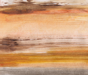 Abstract background, stripes of gold, orange, gray and brown acrylic paints.  Watercolor  hand drawn illustrations.