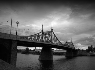 Fototapeta na wymiar Dramatic black and white bridge architecture background