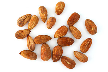 peeled young almonds on a white background, isolate, nut antioxidant