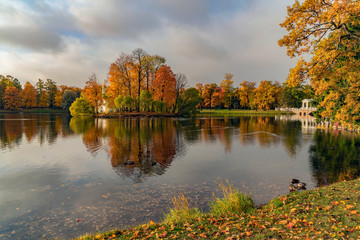 Golden autumn in Catherine Park, Pushkin, St. Petersburg, Russia