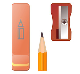 Pencil sharpener and eraser. Vector illustration.