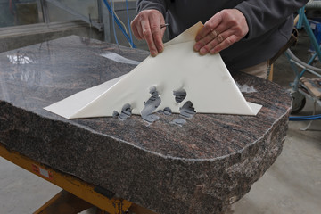Germany, Stone mason manufacturing grave stone
