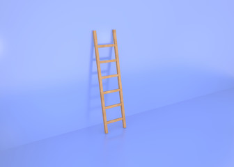 The staircase in the blue room stands on the floor and leans against the wall