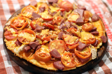 Pizza close up. Homemade pizza. Homemade food.