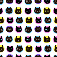 Seamless vector pattern. Cute black cats.