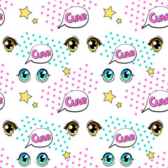 Seamless pattern of cute cartoon anime eyes