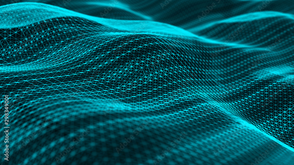 Poster data technology futuristic illustration. network of dots connected by lines. abstract digital backgr