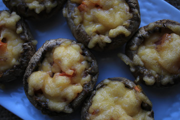 Baked mushrooms on a white plate