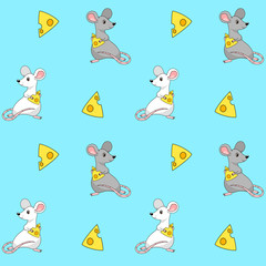 Cute mouse seamless pattern on blue background