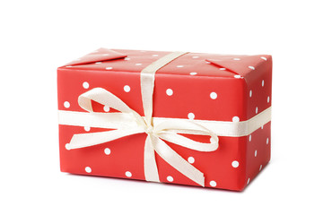 red holiday gift box isolated on white background