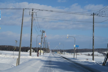 日本国北海道の冬の雪のある風景