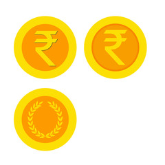 Indian Rupee coisn   icon. Indian Rupeeflat sign money.  golden (yellow) icon coin  set vector