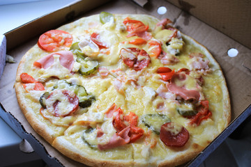 Photo of pizza with vegetables close up