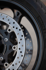 Stylish black sports bike on the street.