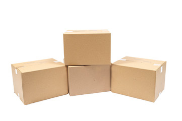 Four Blank Shipping Boxes Isolated On White
