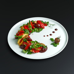 Dishes of traditional Russian cuisine. Restaurant serving. Black background.