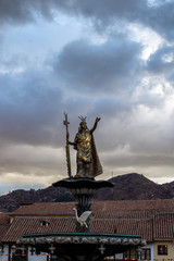 Pachacuteq Monument at Cusco's plaza de armas in Peru South America