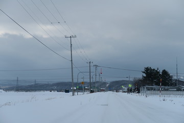 日本国北海道の雪のある冬の風景