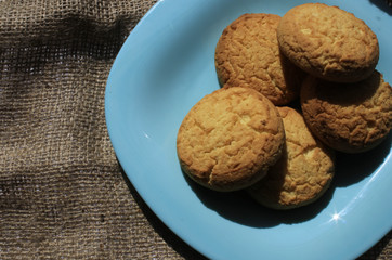 Cookies on a blue plate