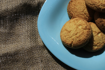 Cookies on a blue plate