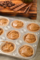Pumpkin cupcakes ready to bake