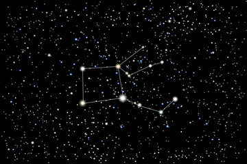 Vector illustration of the constellation Pegasus (Winged Horse) on a starry black sky background. The astronomical cluster of stars in the constellation in the northern celestial hemisphere.  © dore art