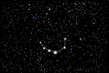 Vector illustration of the constellation Corona Borealis (Northern Crown) on a starry black sky background. The astronomical cluster of stars in the constellation in the northern celestial hemisphere. © dore art