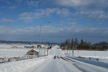 日本国北海道の雪のある冬の風景