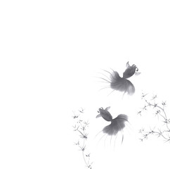 墨絵日本の風景金魚