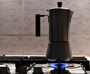 metal kettle on a gas stove