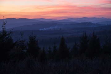 Colorful sunset in the mountains