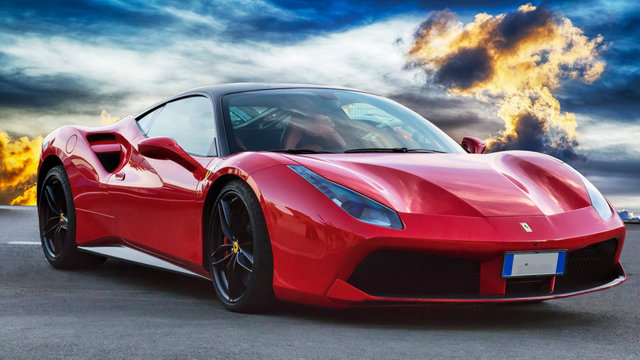  Luxury model sports car Ferrari 488 GTB placed on a scenic background - find more in my profile -, Rome, Italy  June 24, 2018