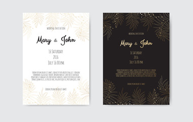 Naklejka na ściany i meble Vector invitation with gold floral elements. Luxury ornament template. greeting card, invitation design background.