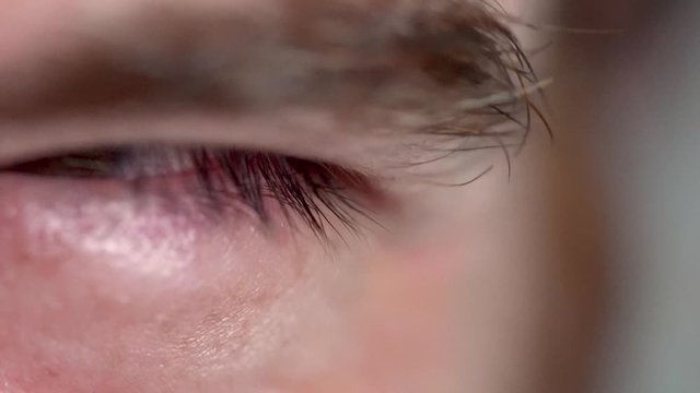 Word HATE reflected in Man's eye macro isolated close up