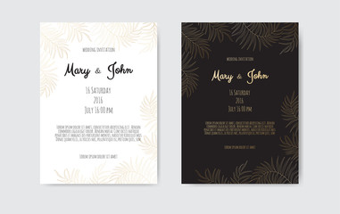 Naklejka na ściany i meble Vector invitation with gold floral elements. Luxury ornament template. greeting card, invitation design background.