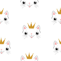 Cute cat seamless pattern. For print, baby clothes, t shirt, child, wrapping paper, wallpaper. Vector EPS10