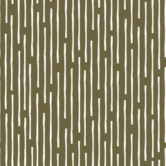 Vertical broken up grunge lines in random geometric tribal design. Seamless vector pattern on earthy brown background. Great for wellbeing, food products, summer, packaging, stationery, texture, blog