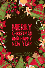 Fototapeta na wymiar Christmas greetind card, Merry Christmas and happy New year. Vector illustration EPS 10
